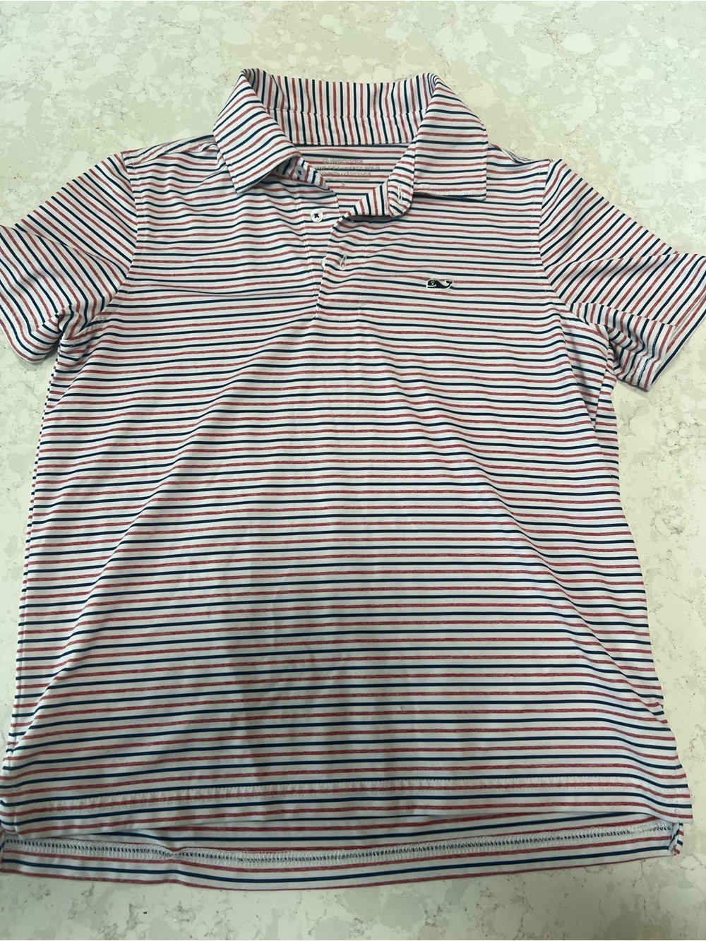 Vineyard Vines Kids Polo - White with Navy & Red Stripes